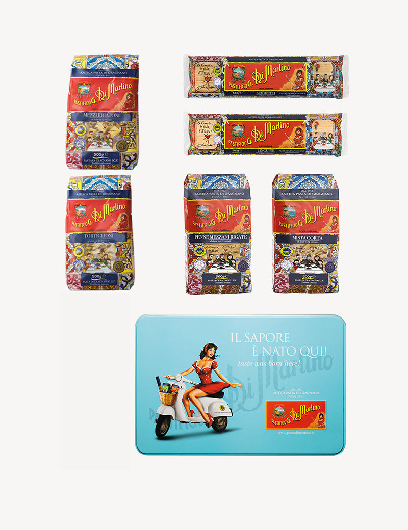 Turquoise tin box with pin-up (classic shapes)